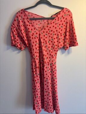 Zara Pink Cherry-Print Mini Dress